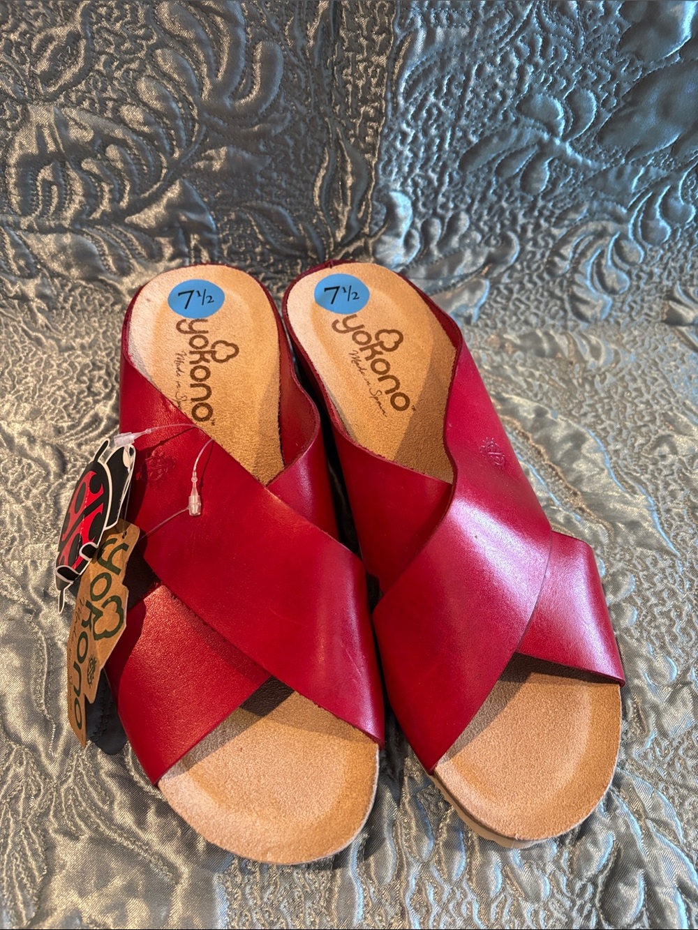 NWT Yokono Red Leather Crossover Slide Mules